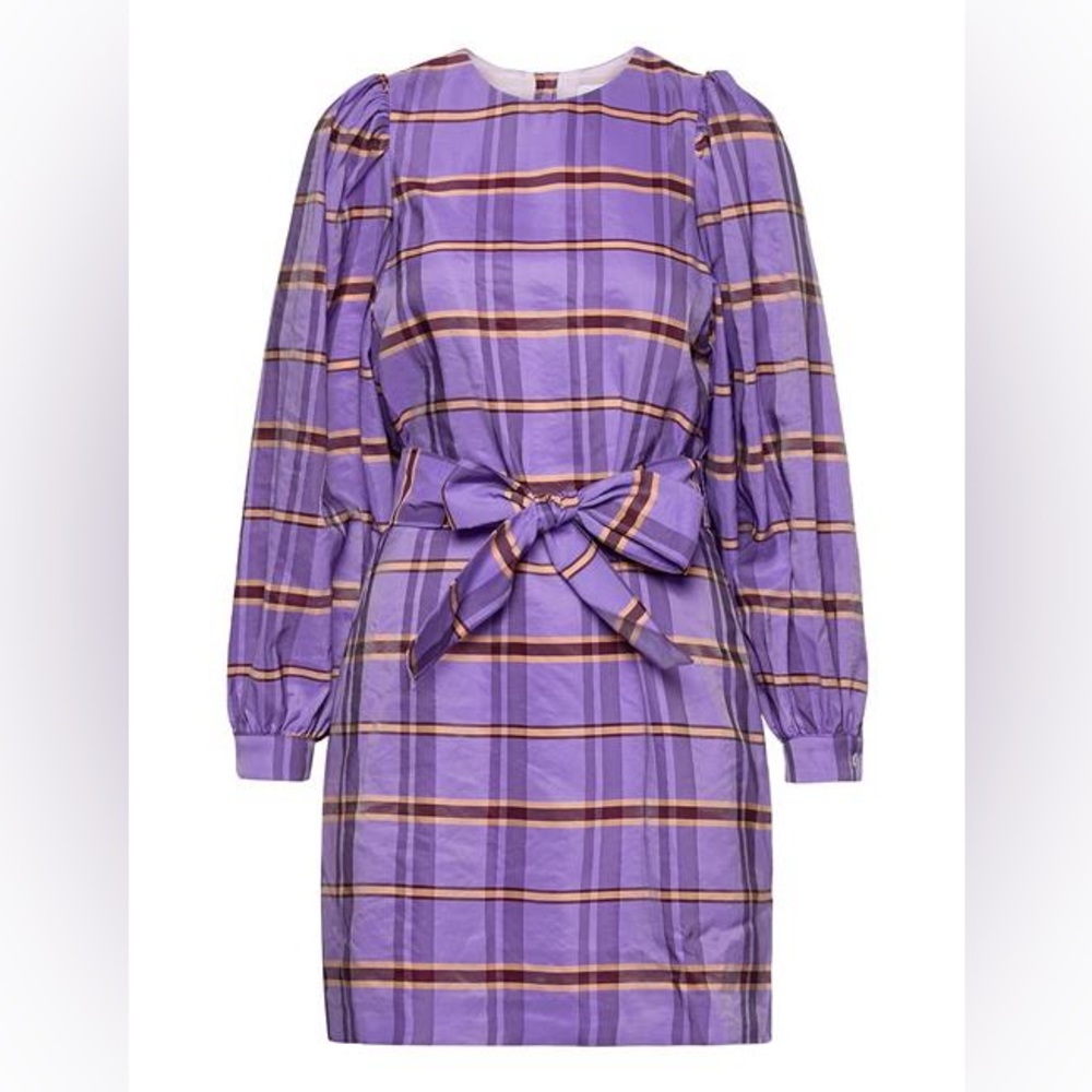 SAMSOE Purple Plaid Long Sleeve Dress